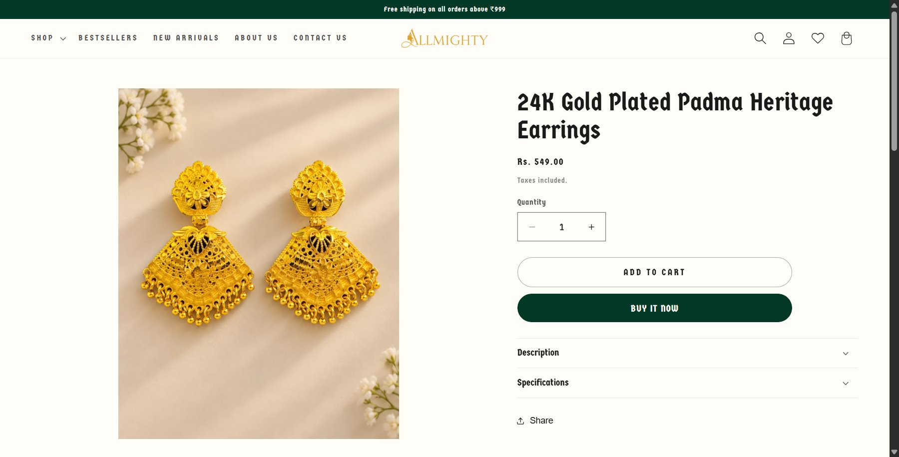 Allmighty Jewellery product page showing product imagery, information and purchase experience