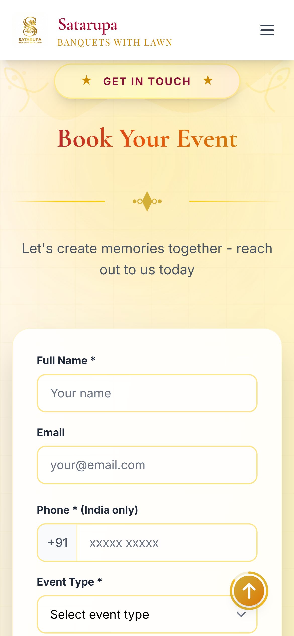 Contact enquiry form stacked for mobile with phone and event type fields